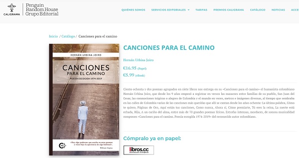 1 Sale en España "Canciones para el camino" de Hernán Urbina